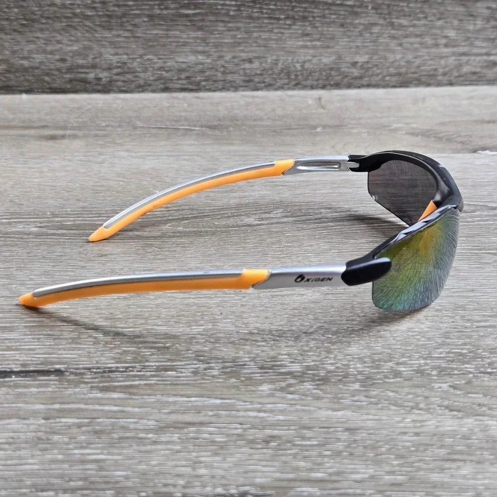 Oxigen 4500 Sport Sunglasses Black Orange Silver Mirror Iridescent Wrap Around